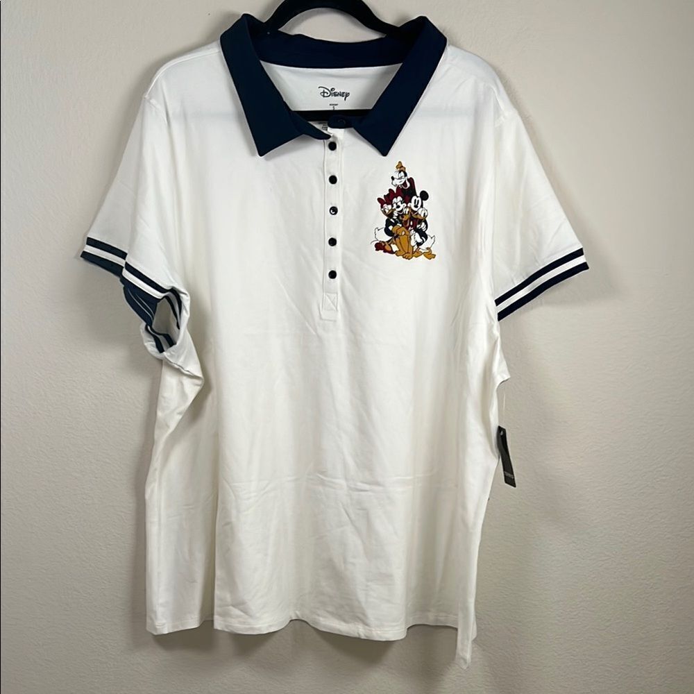 Disney White Polo Shirt with Embroidered Characters